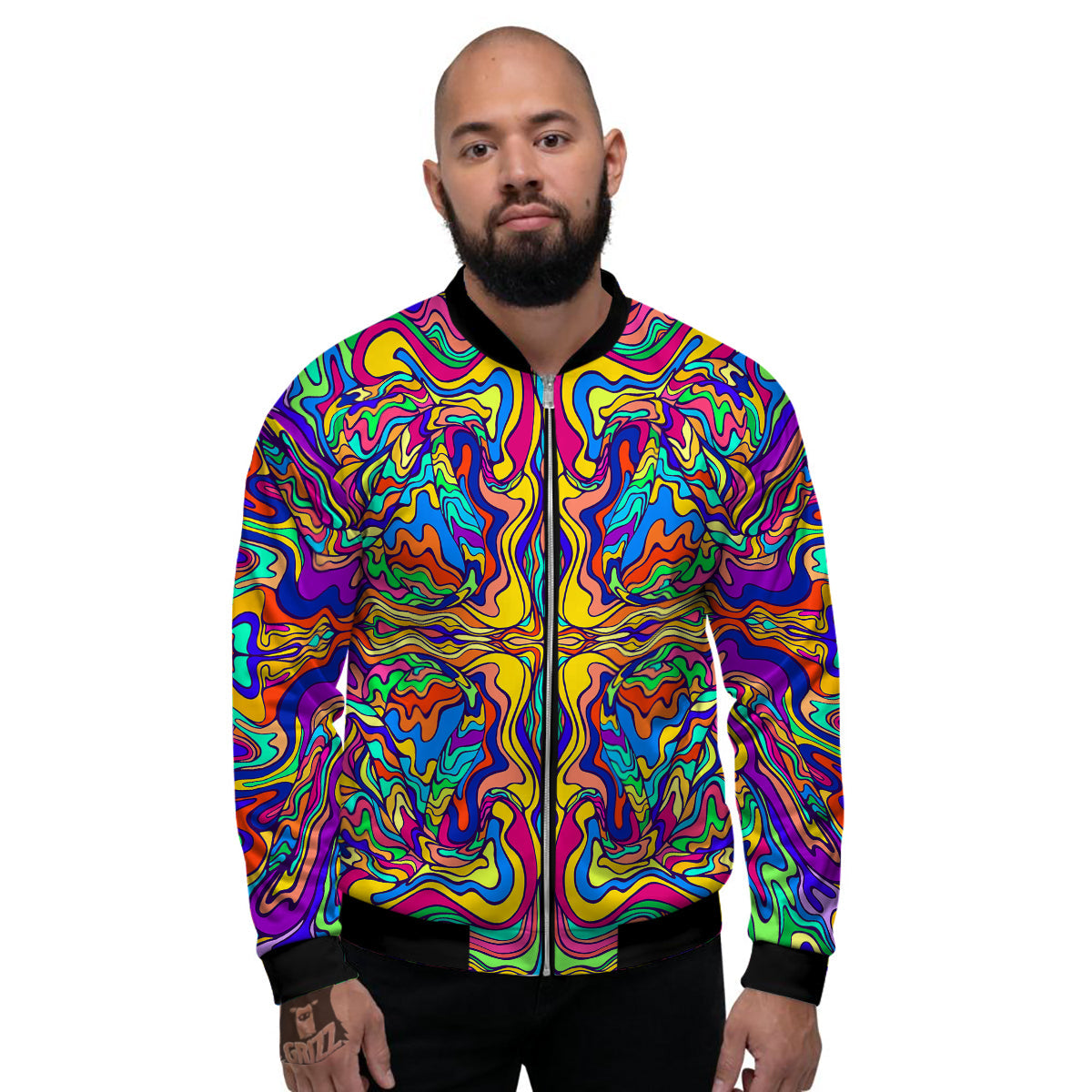 Psychedelic Colorful Fractal Mirror Print Men's Bomber Jacket-grizzshop