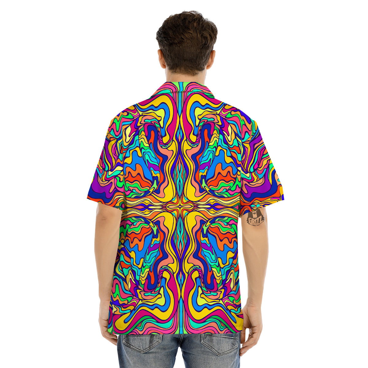 Psychedelic Colorful Fractal Mirror Print Men's Hawaiian Shirt-grizzshop