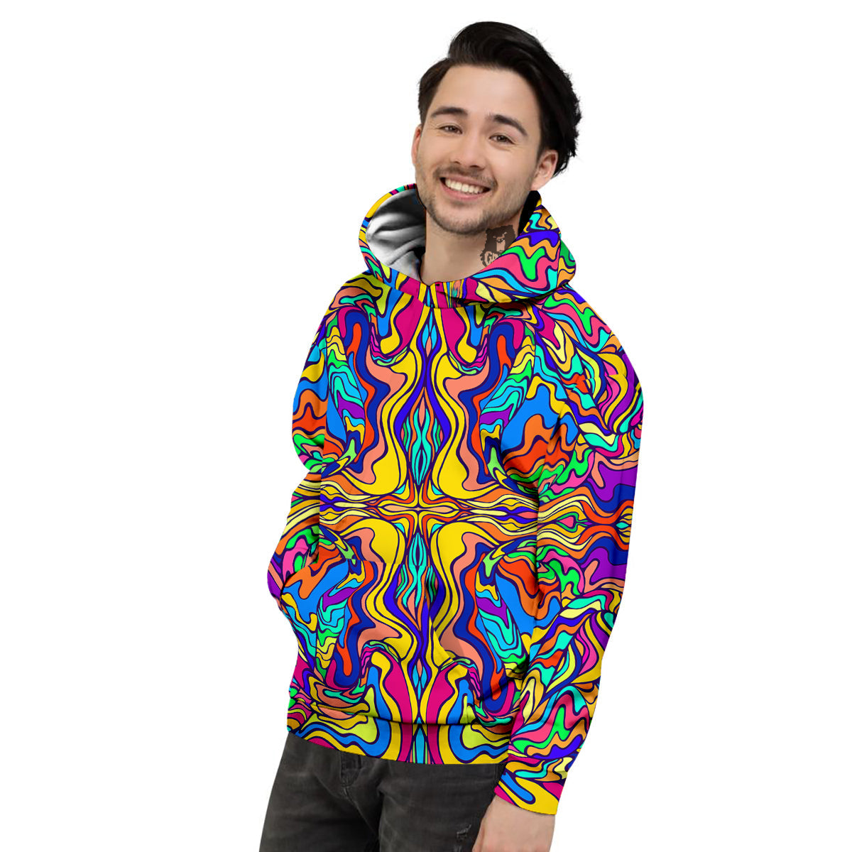 Psychedelic Colorful Fractal Mirror Print Men's Hoodie-grizzshop