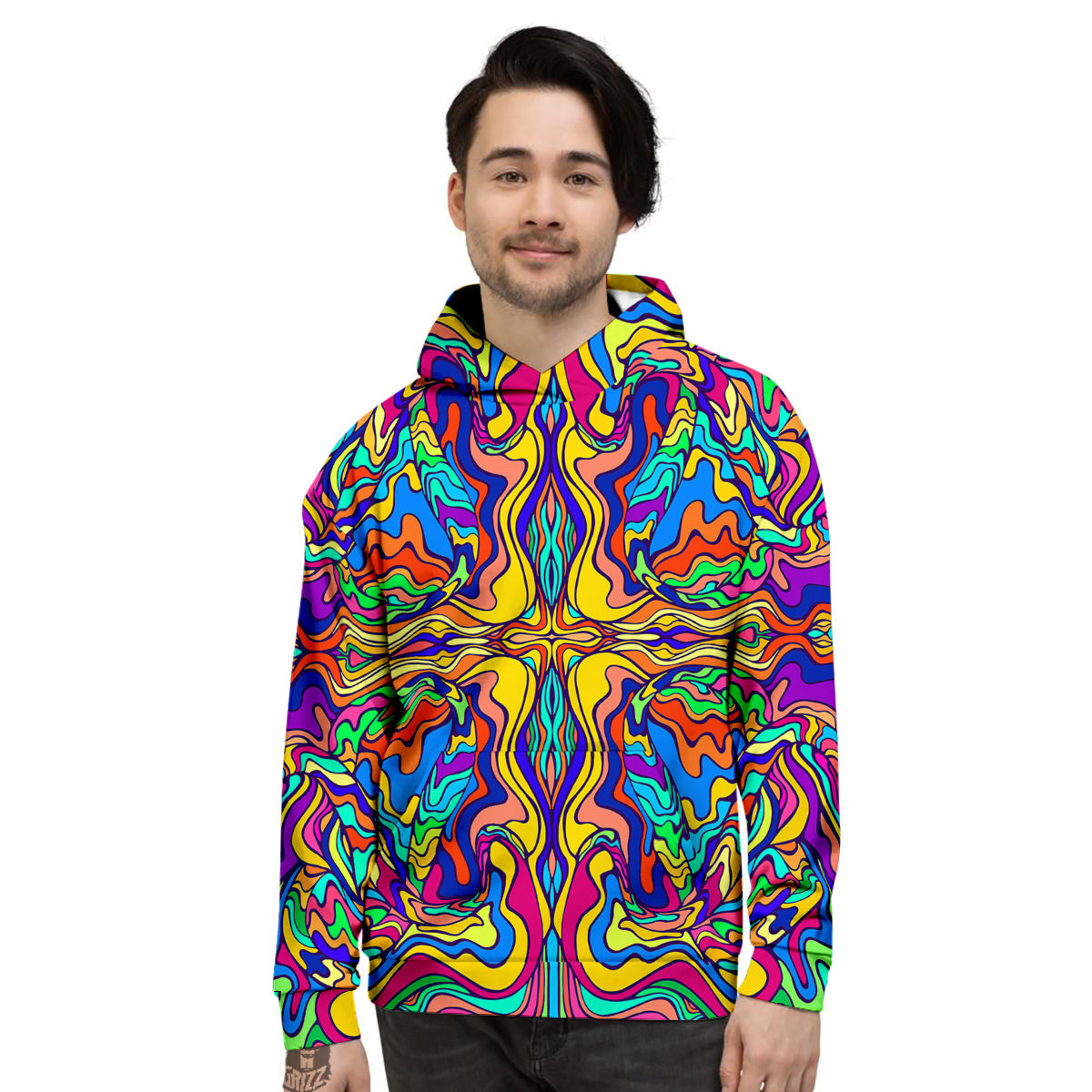 Psychedelic Colorful Fractal Mirror Print Men's Hoodie-grizzshop