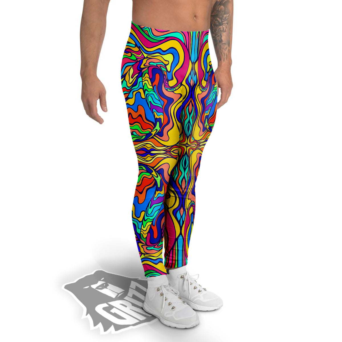 Psychedelic Colorful Fractal Mirror Print Men's Leggings-grizzshop