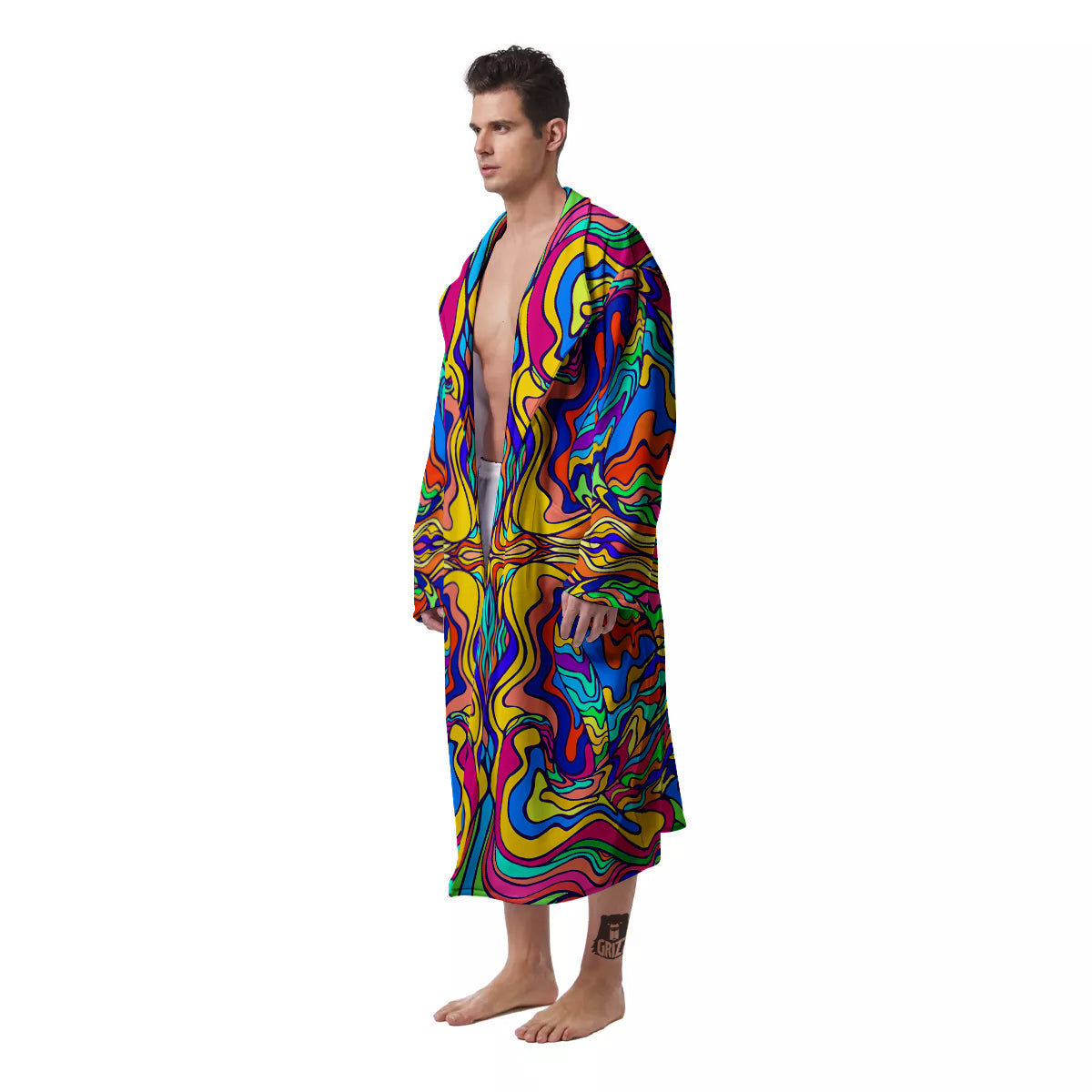 Psychedelic Colorful Fractal Mirror Print Men's Robe-grizzshop