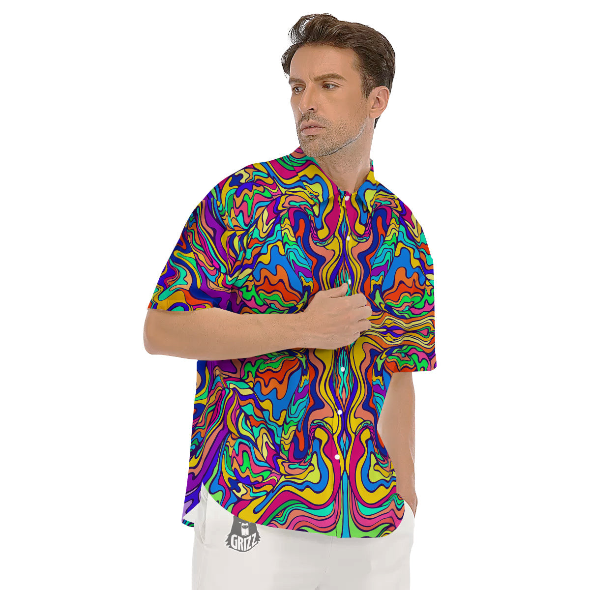Psychedelic Colorful Fractal Mirror Print Men's Short Sleeve Shirts-grizzshop