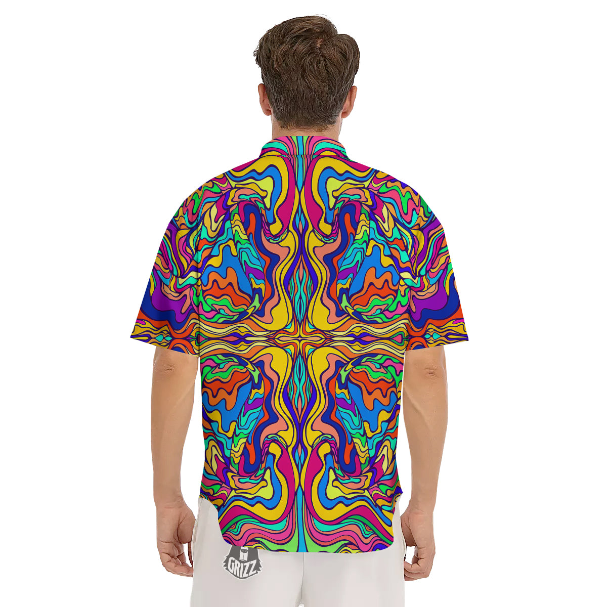 Psychedelic Colorful Fractal Mirror Print Men's Short Sleeve Shirts-grizzshop