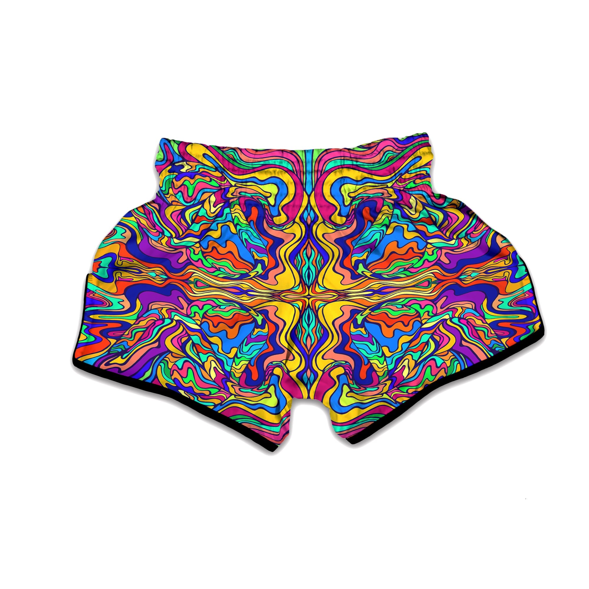Psychedelic Colorful Fractal Mirror Print Muay Thai Boxing Shorts-grizzshop