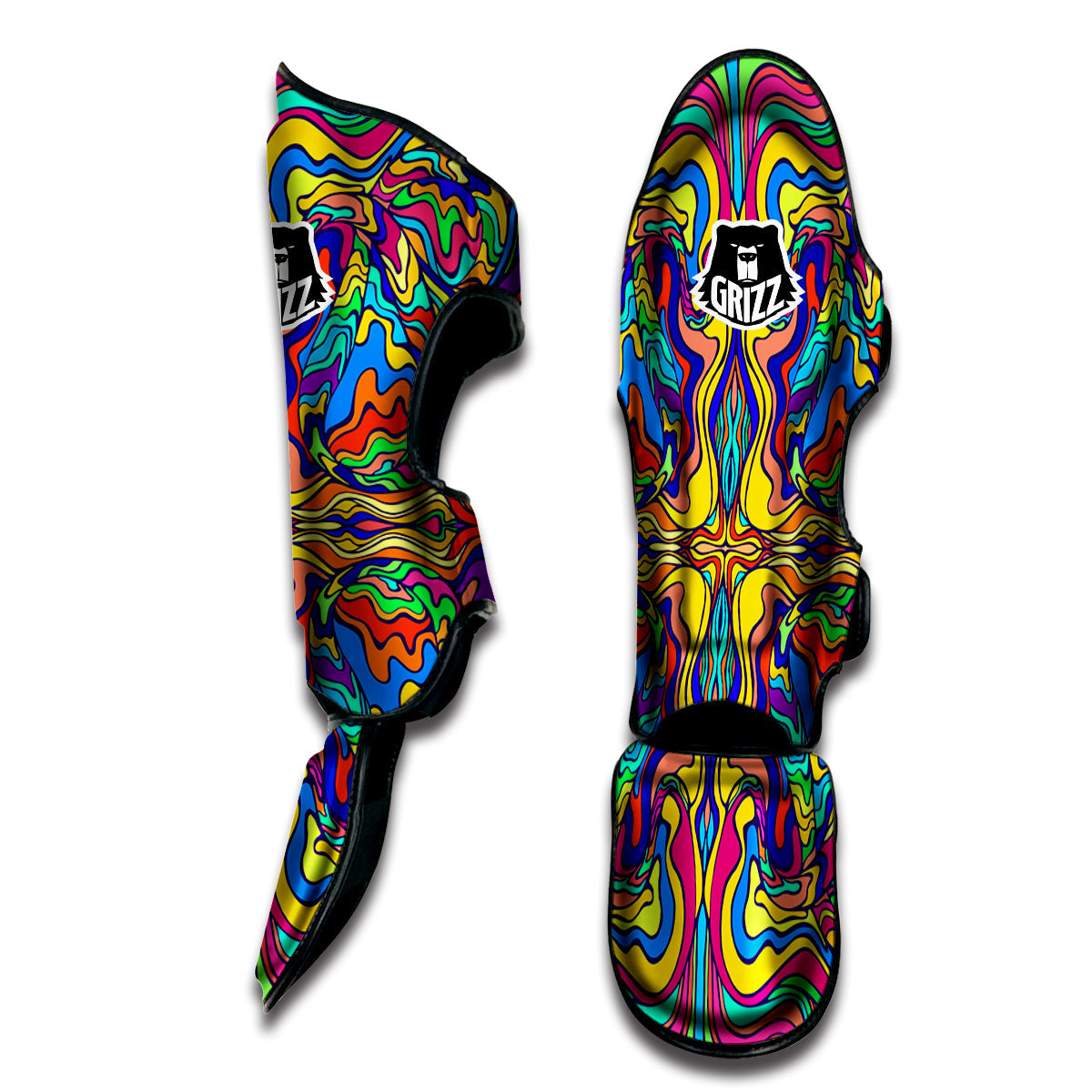 Psychedelic Colorful Fractal Mirror Print Muay Thai Shin Guards-grizzshop