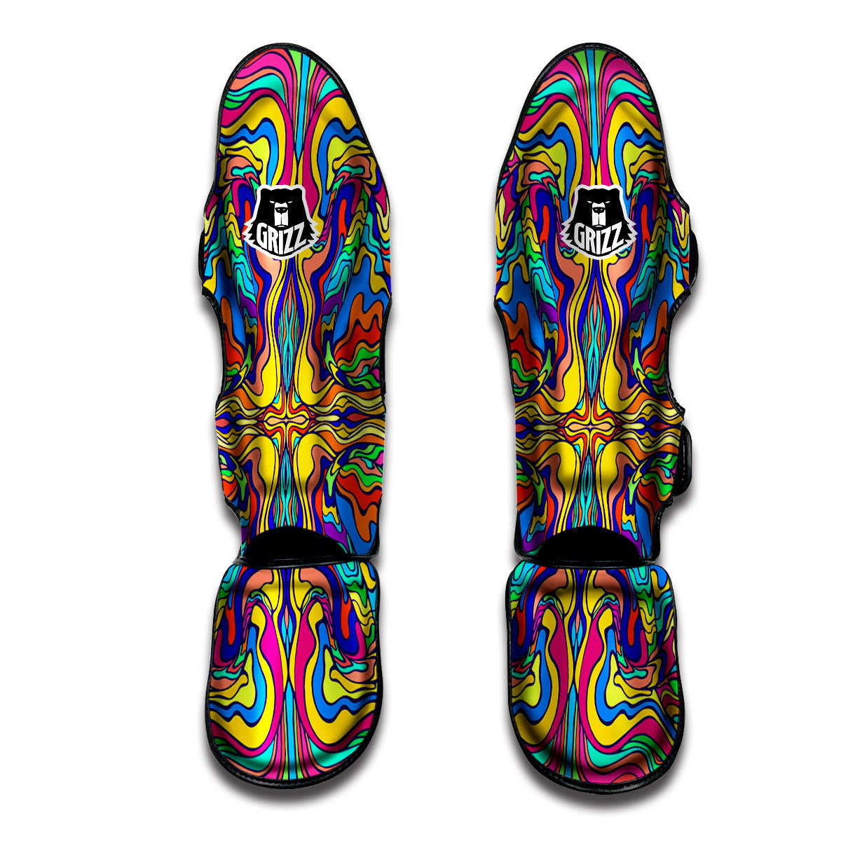 Psychedelic Colorful Fractal Mirror Print Muay Thai Shin Guards-grizzshop