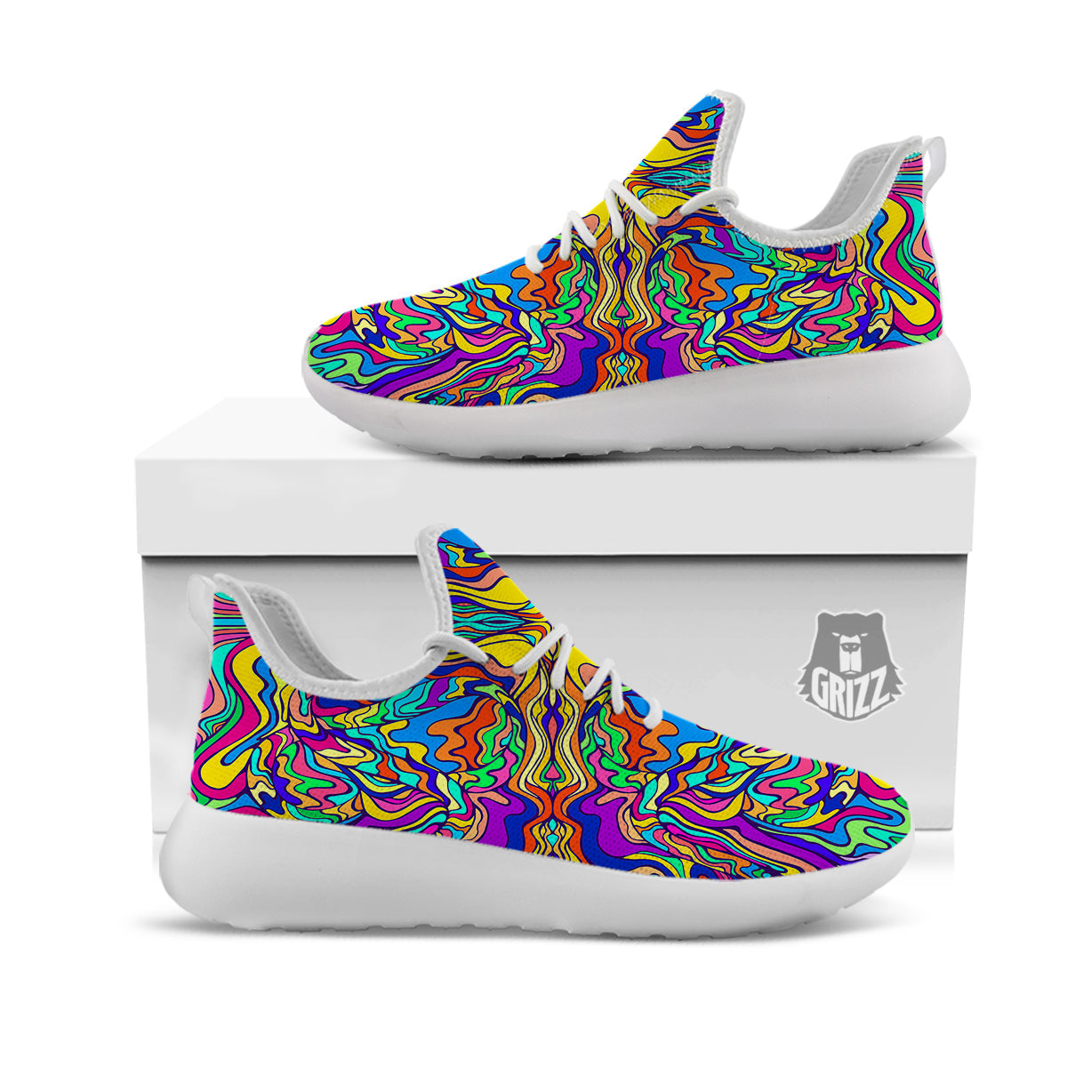 Psychedelic Colorful Fractal Mirror Print White Athletic Shoes-grizzshop