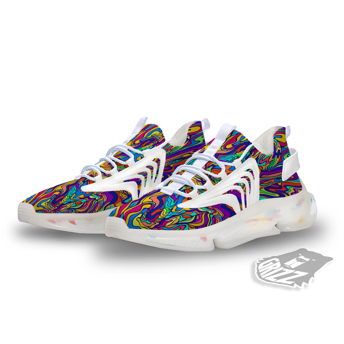 Psychedelic Colorful Fractal Mirror Print White Gym Shoes-grizzshop