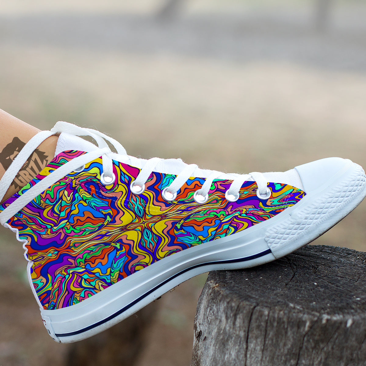 Psychedelic Colorful Fractal Mirror Print White High Top Shoes-grizzshop