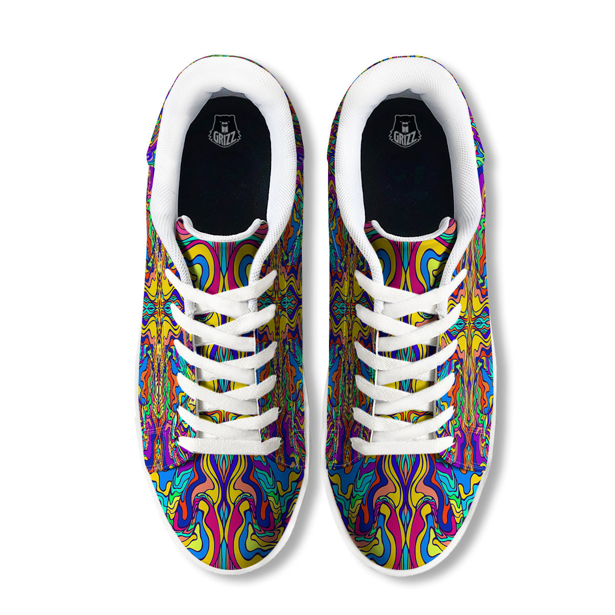 Psychedelic Colorful Fractal Mirror Print White Low Top Sneakers-grizzshop