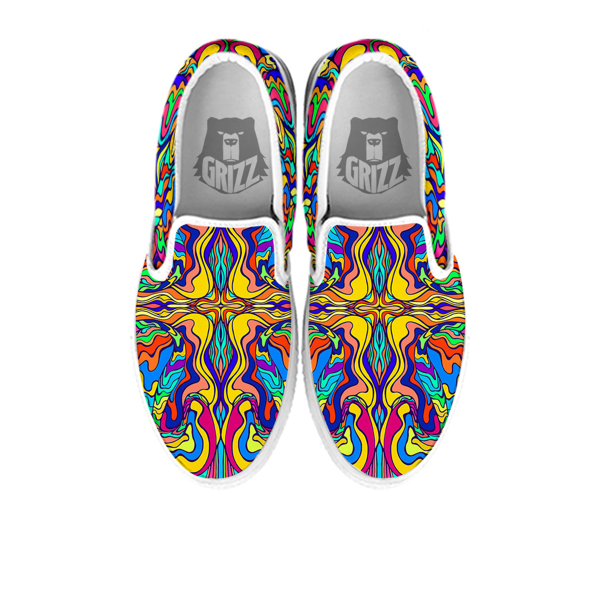 Psychedelic Colorful Fractal Mirror Print White Slip On Shoes-grizzshop