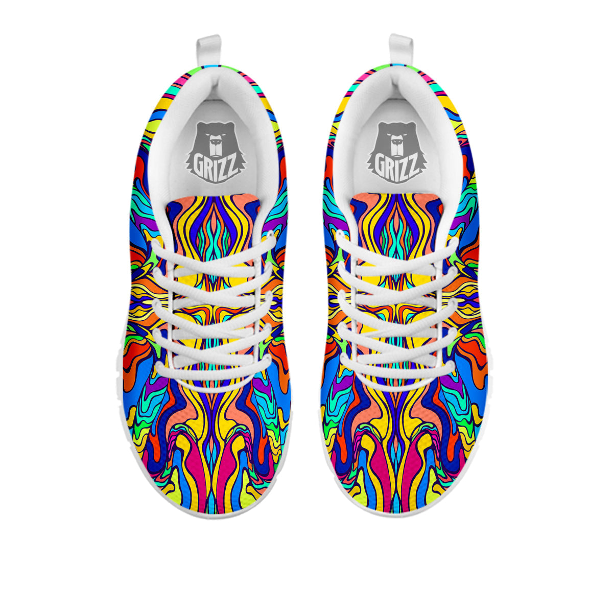 Psychedelic Colorful Fractal Mirror Print White Sneaker-grizzshop