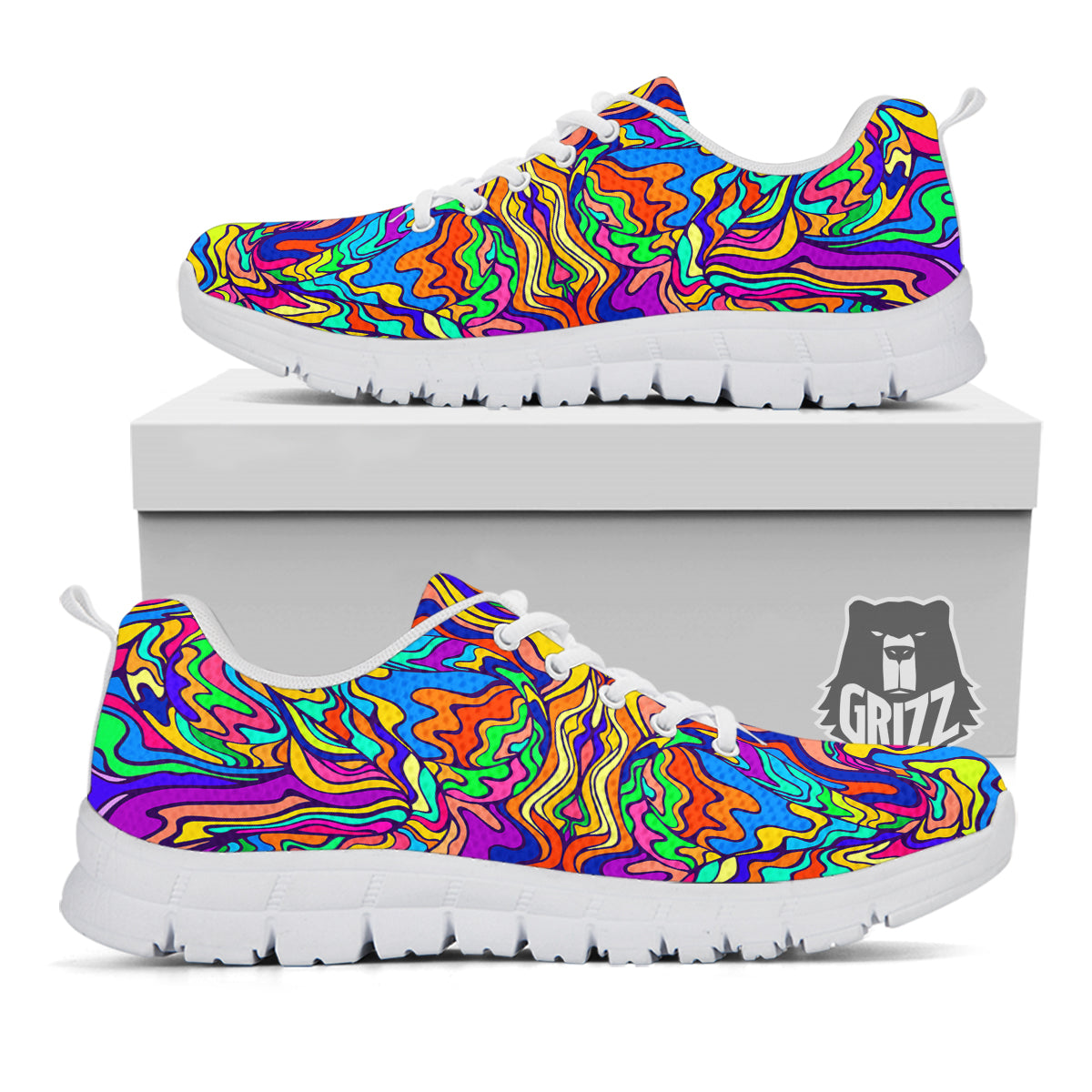 Psychedelic Colorful Fractal Mirror Print White Sneaker-grizzshop