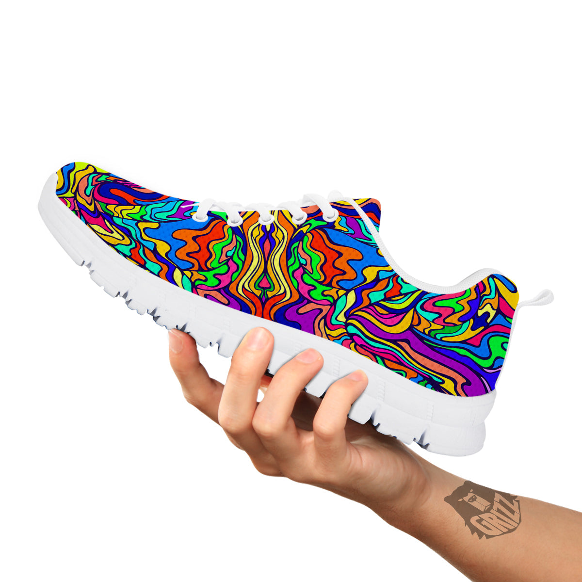 Psychedelic Colorful Fractal Mirror Print White Sneaker-grizzshop