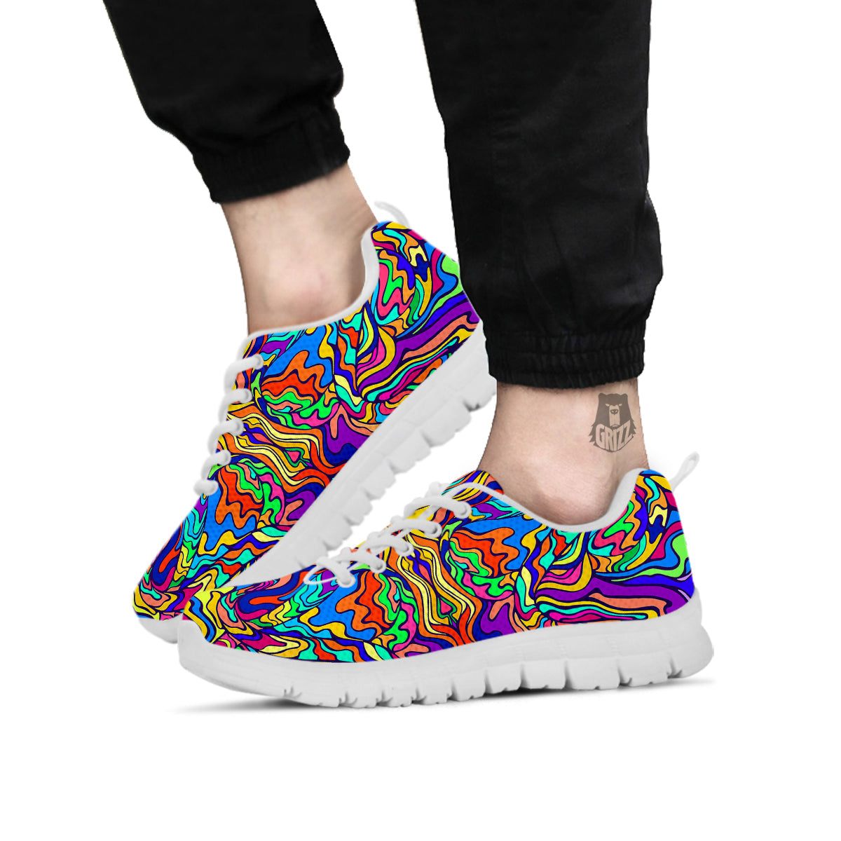 Psychedelic Colorful Fractal Mirror Print White Sneaker-grizzshop