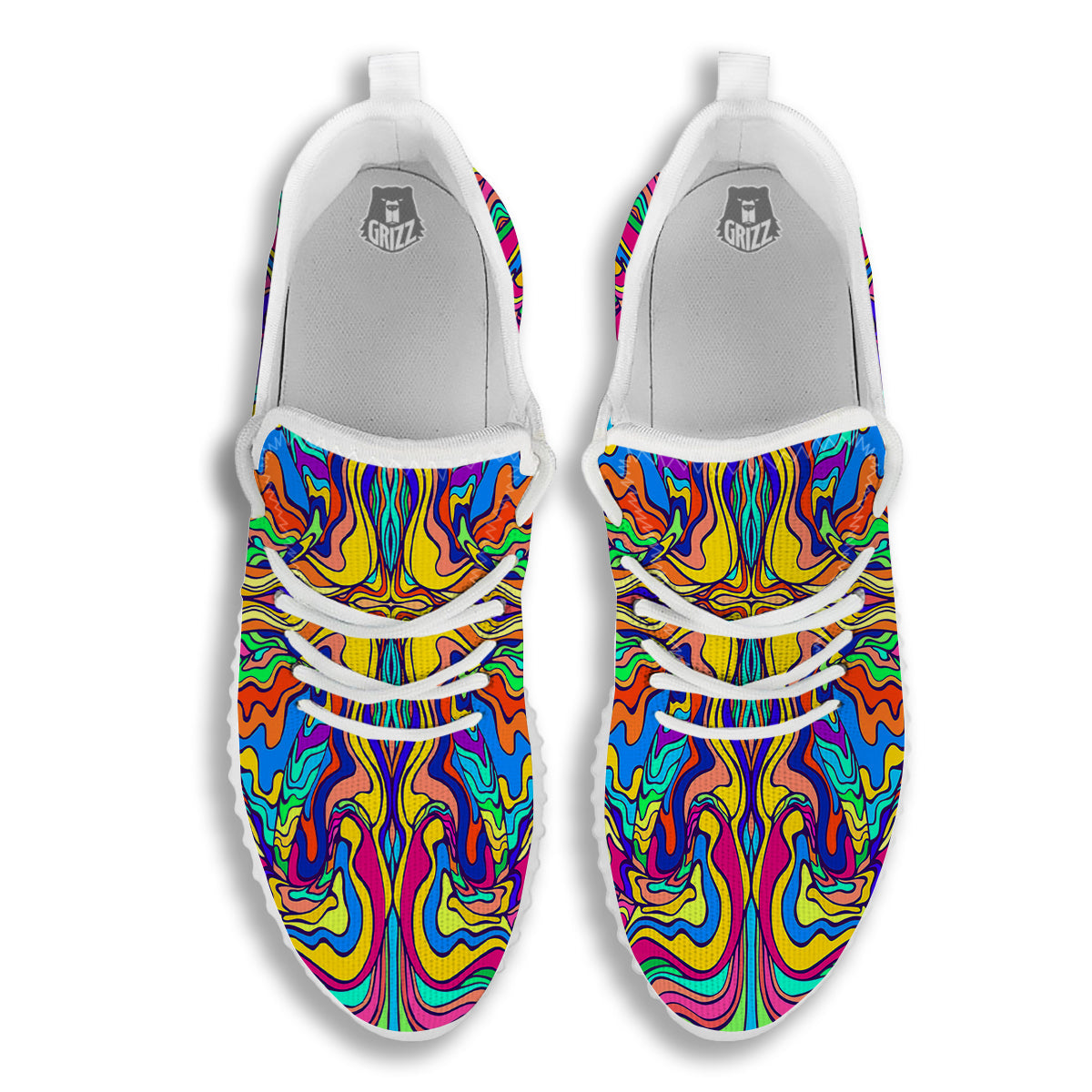 Psychedelic Colorful Fractal Mirror Print White Walking Shoes-grizzshop