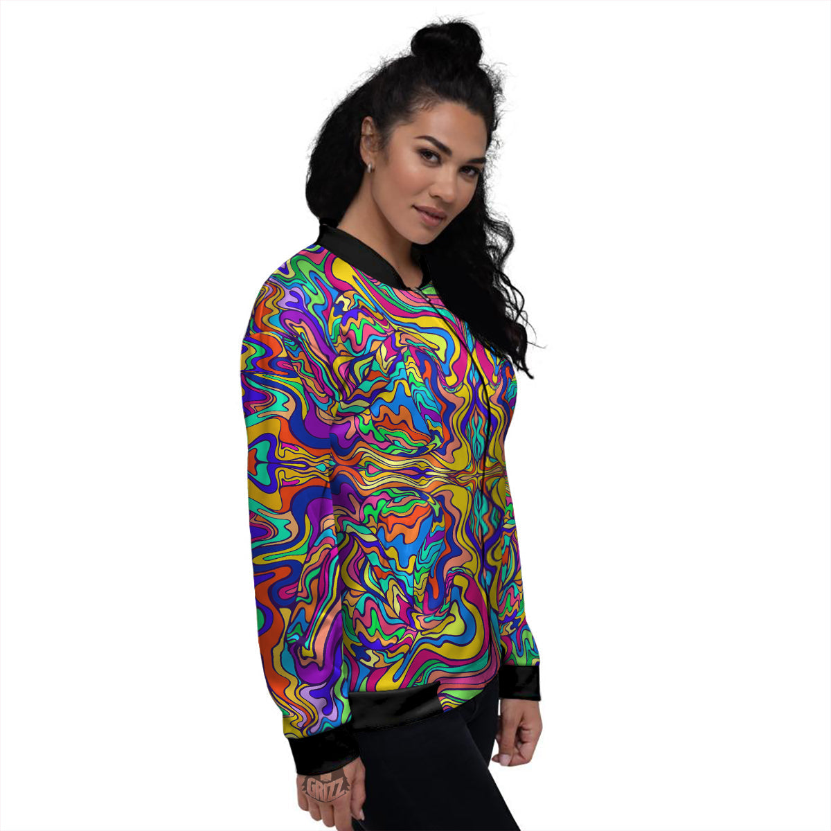 Psychedelic Colorful Fractal Mirror Print Women's Bomber Jacket-grizzshop