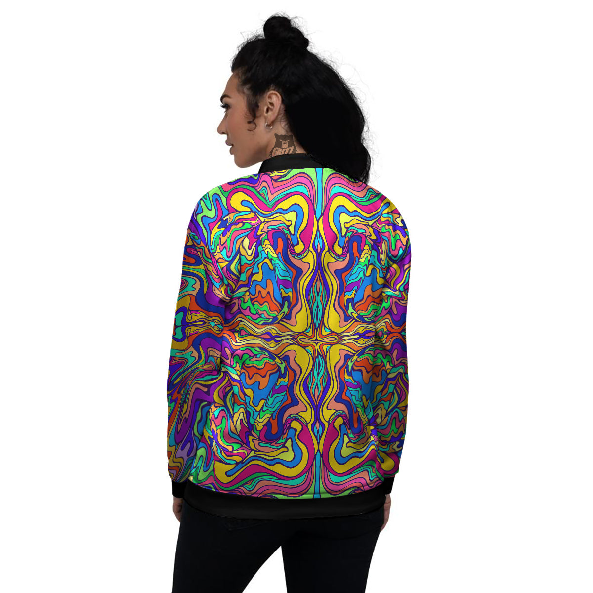Psychedelic Colorful Fractal Mirror Print Women's Bomber Jacket-grizzshop