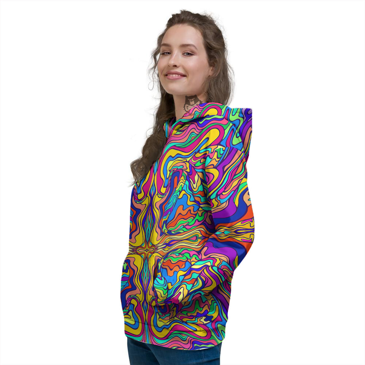 Psychedelic Colorful Fractal Mirror Print Women's Hoodie-grizzshop