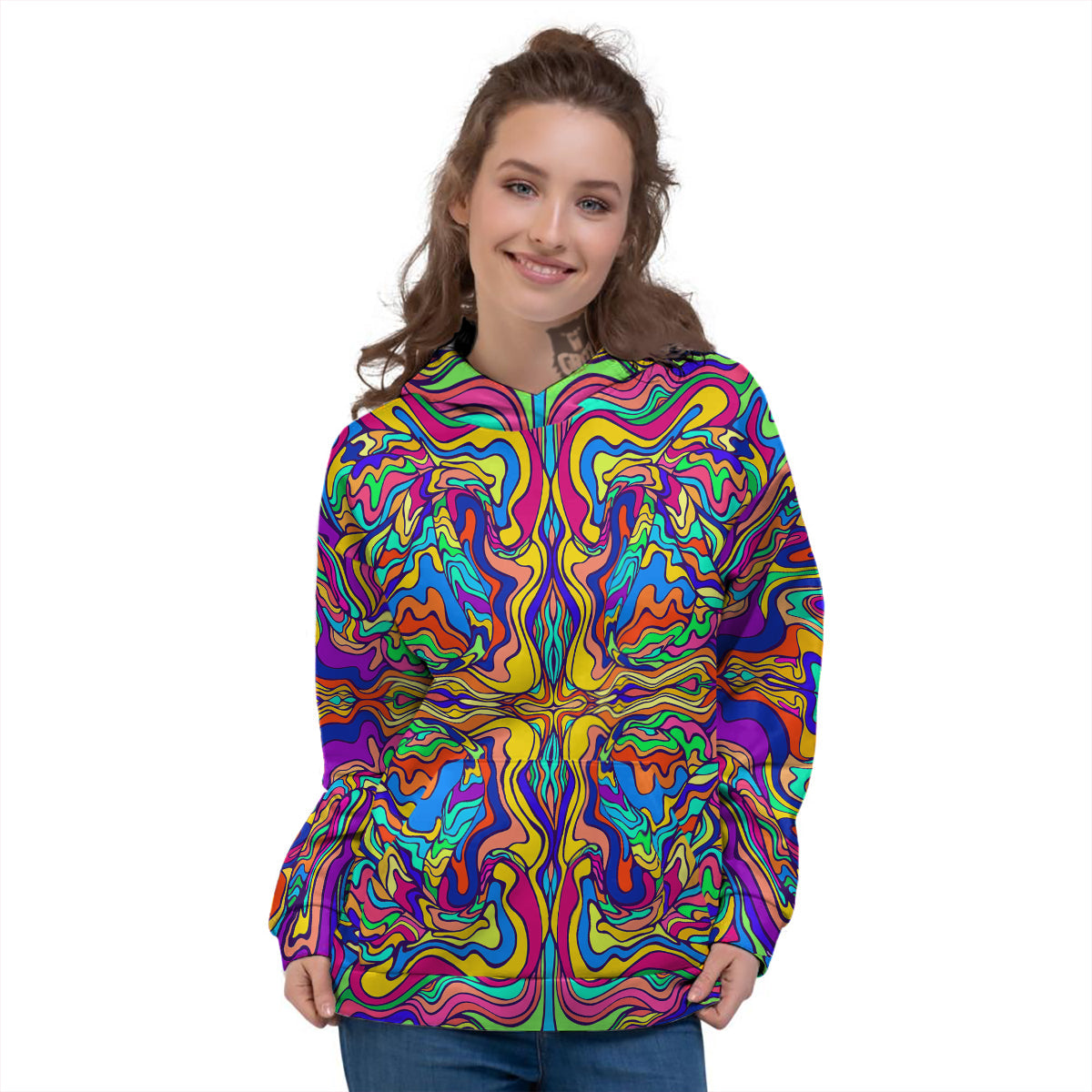 Psychedelic Colorful Fractal Mirror Print Women's Hoodie-grizzshop