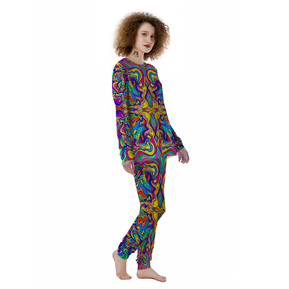 Psychedelic Colorful Fractal Mirror Print Women's Pajamas-grizzshop