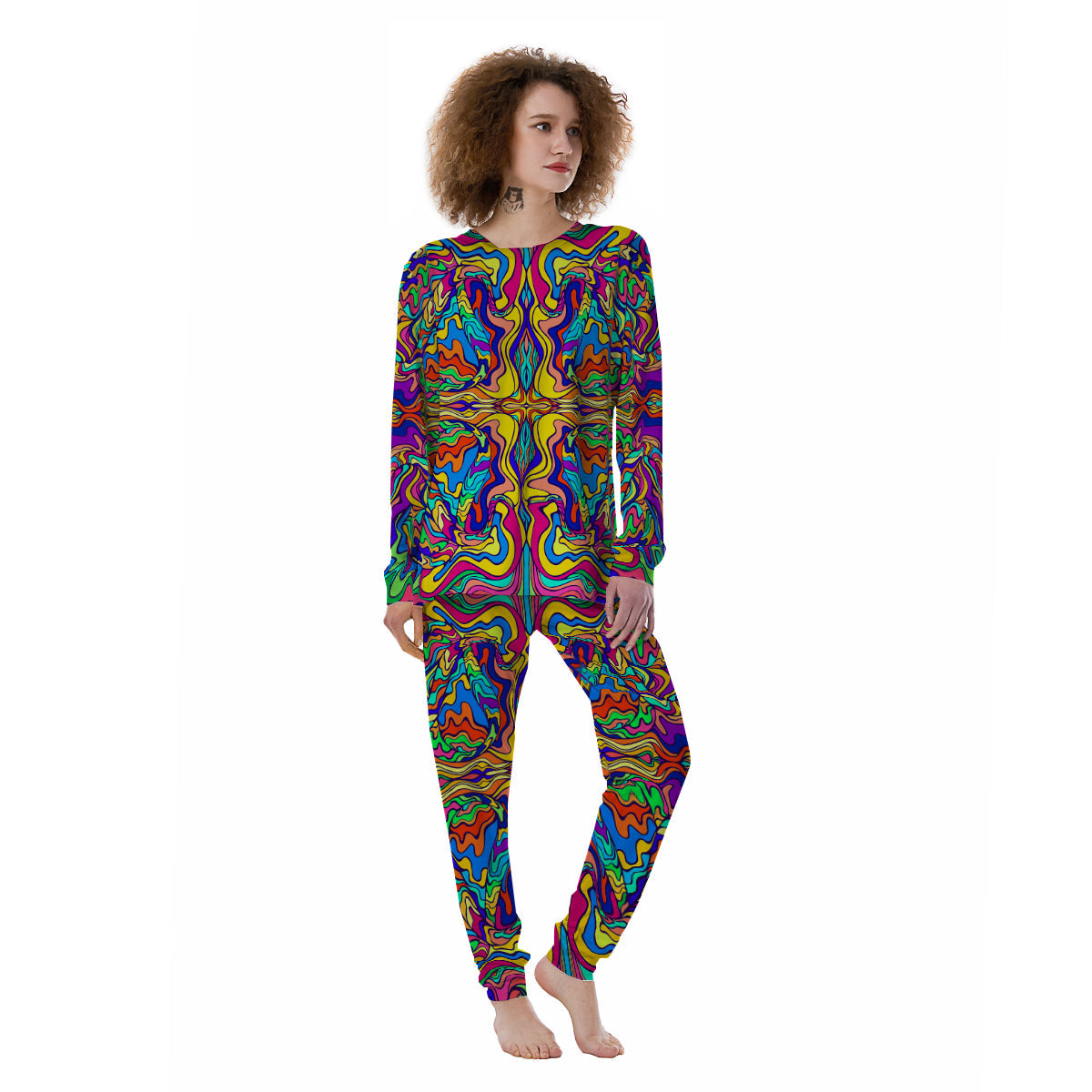 Psychedelic Colorful Fractal Mirror Print Women's Pajamas-grizzshop