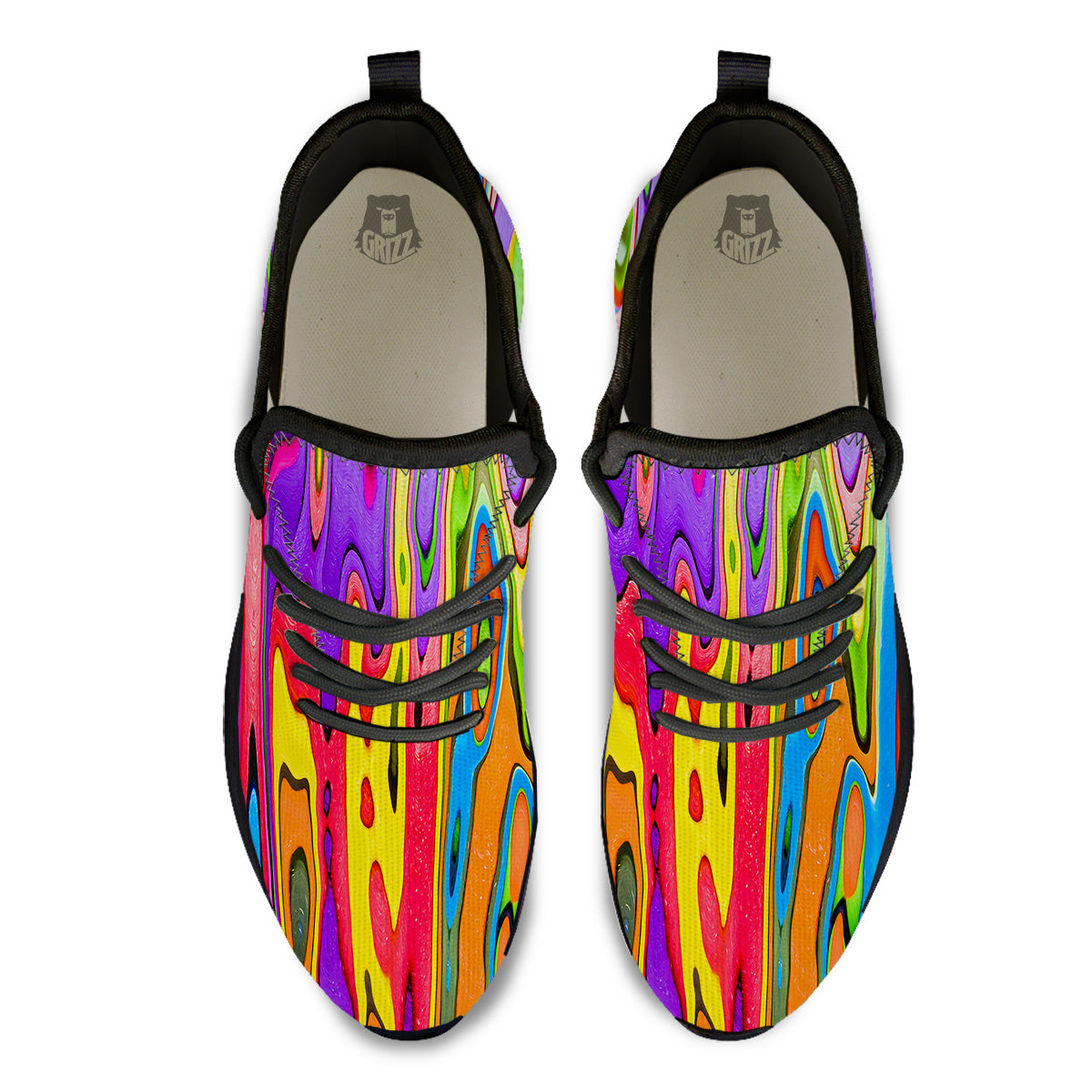 Psychedelic Colorful Print Black Athletic Shoes-grizzshop