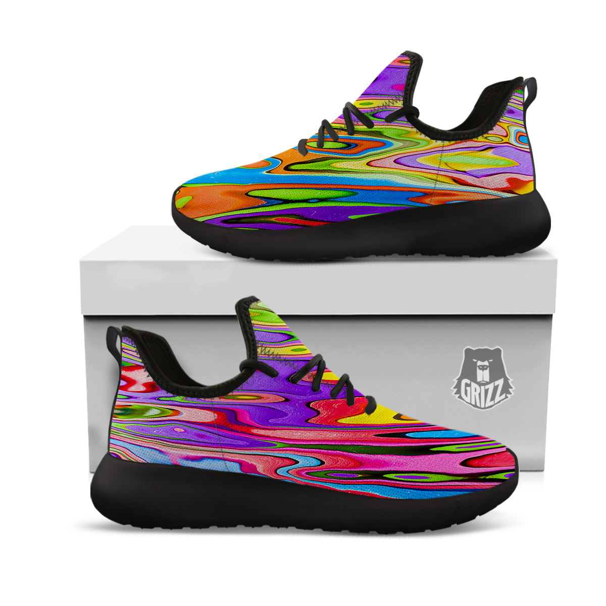 Psychedelic Colorful Print Black Athletic Shoes-grizzshop