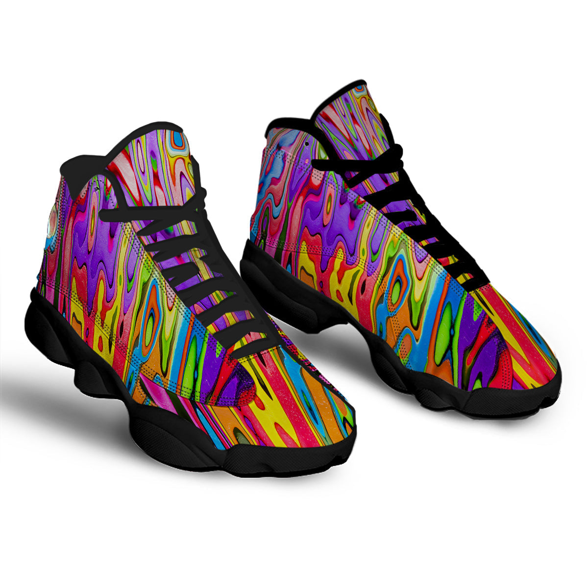 Psychedelic Colorful Print Black Basketball Shoes-grizzshop