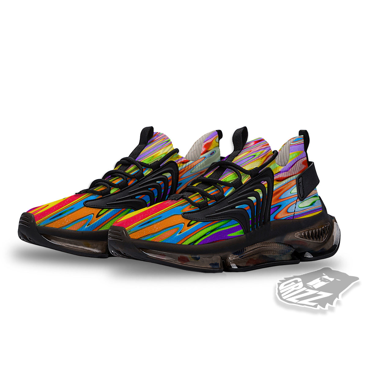 Psychedelic Colorful Print Black Gym Shoes-grizzshop