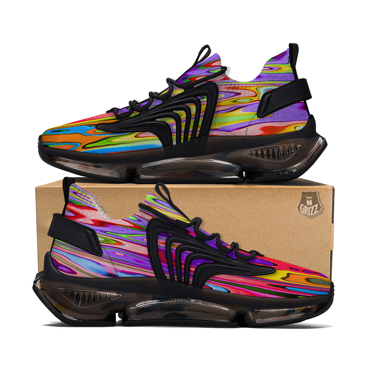 Psychedelic Colorful Print Black Gym Shoes-grizzshop