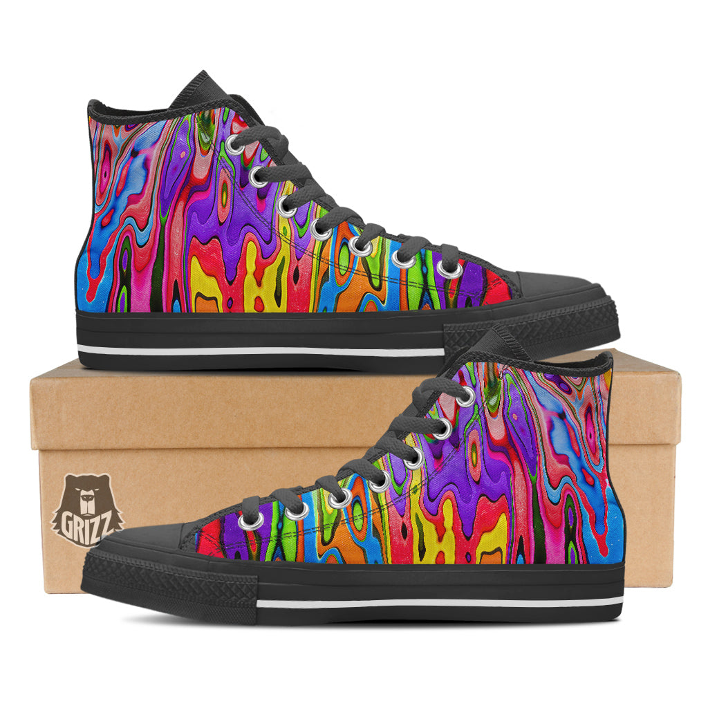 Psychedelic Colorful Print Black High Top Shoes-grizzshop