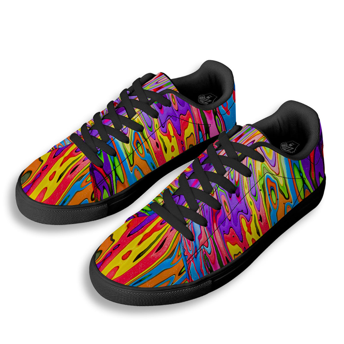 Psychedelic Colorful Print Black Low Top Sneakers-grizzshop