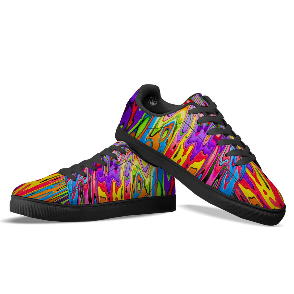Psychedelic Colorful Print Black Low Top Sneakers-grizzshop