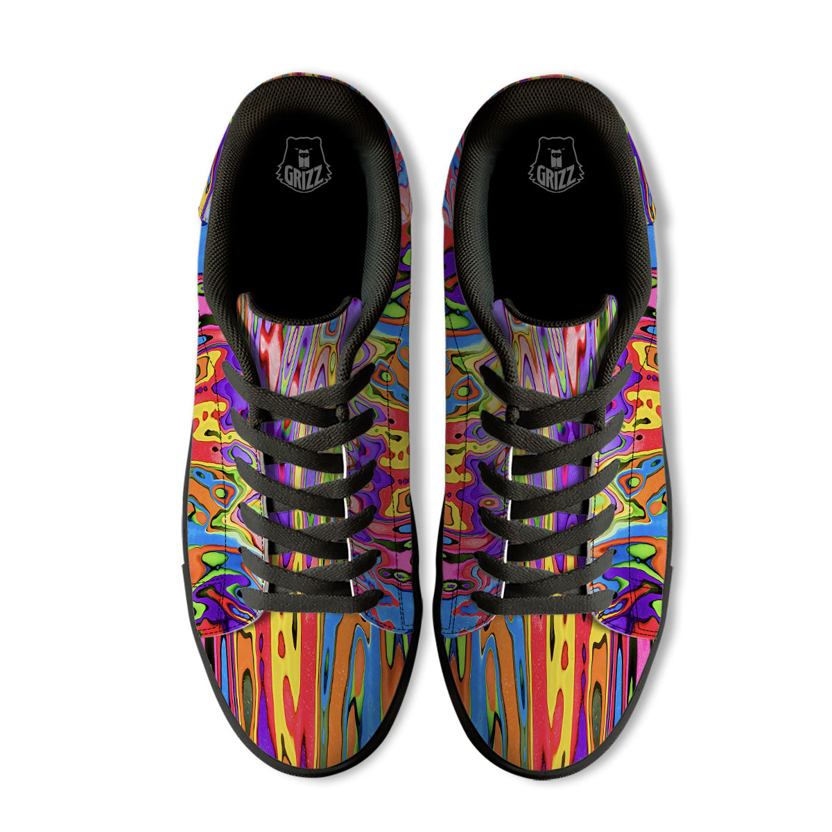 Psychedelic Colorful Print Black Low Top Sneakers-grizzshop