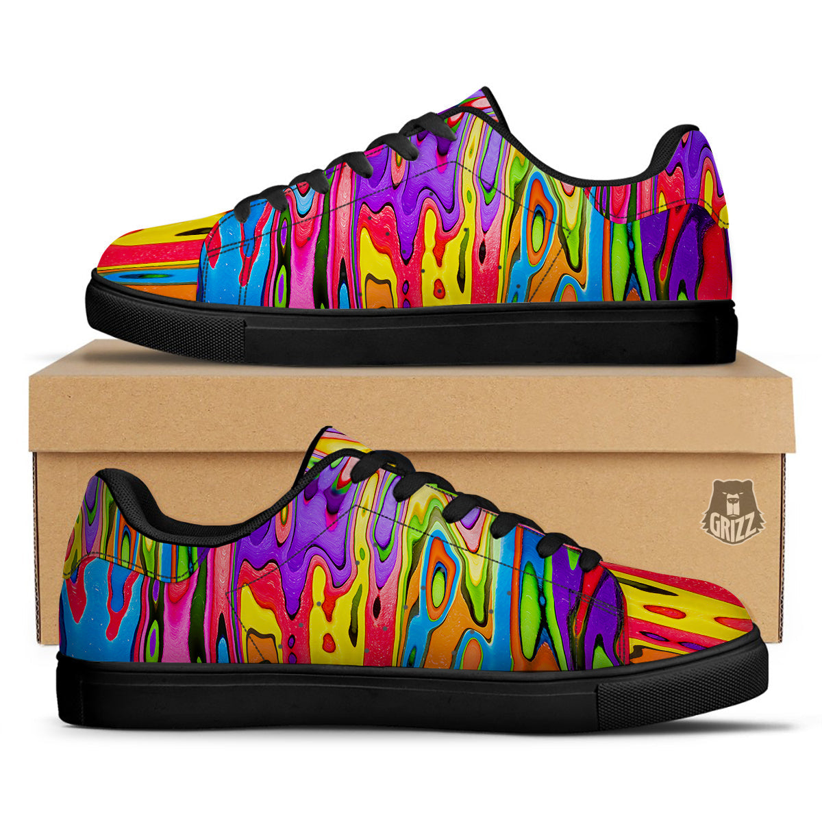Psychedelic Colorful Print Black Low Top Sneakers-grizzshop