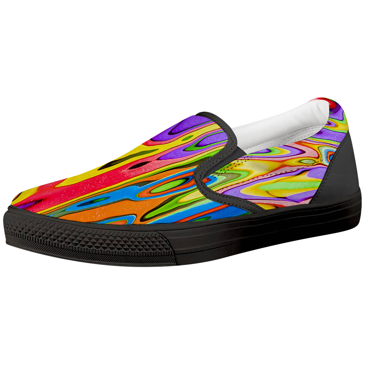 Psychedelic Colorful Print Black Slip On Shoes-grizzshop