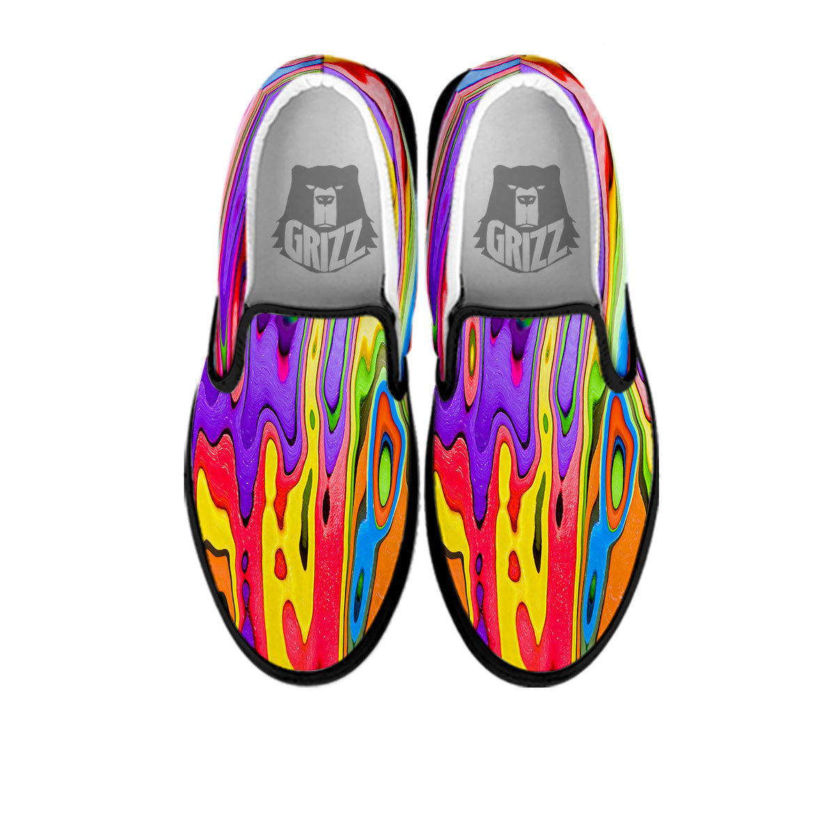 Psychedelic Colorful Print Black Slip On Shoes-grizzshop