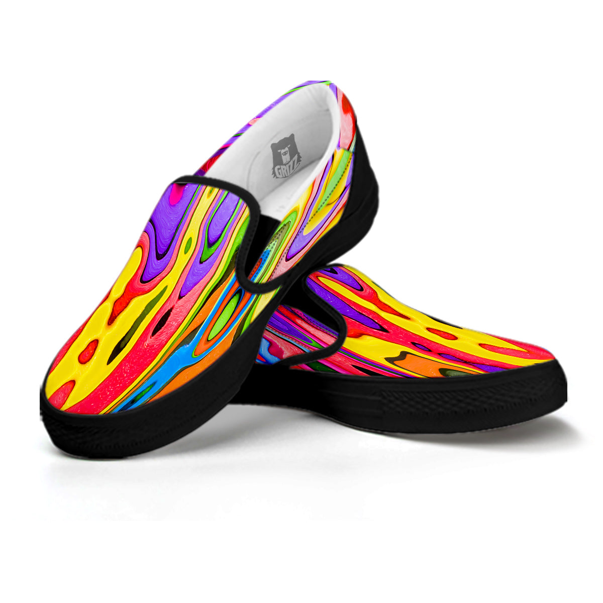 Psychedelic Colorful Print Black Slip On Shoes-grizzshop