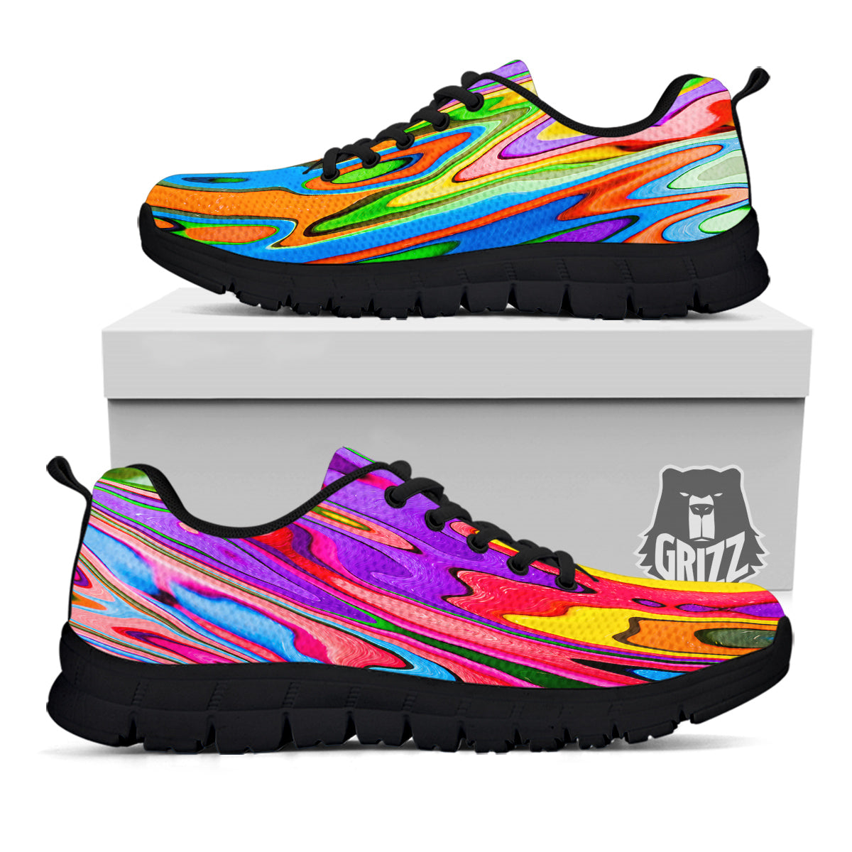 Psychedelic Colorful Print Black Sneaker-grizzshop