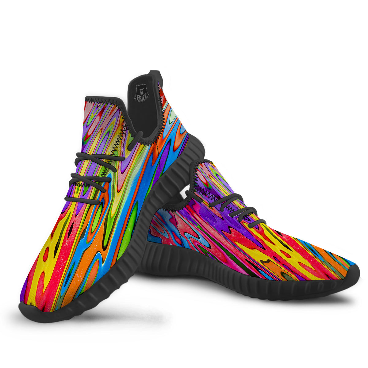 Psychedelic Colorful Print Black Walking Shoes-grizzshop