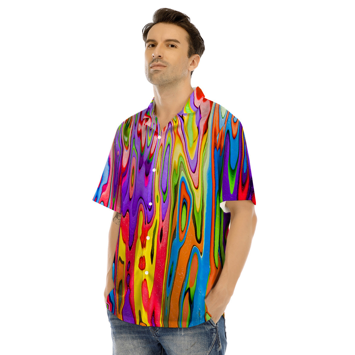 Psychedelic Colorful Print Men's Hawaiian Shirt-grizzshop