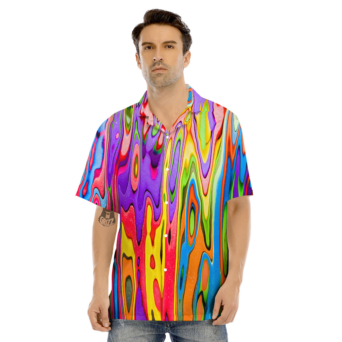 Psychedelic Colorful Print Men's Hawaiian Shirt-grizzshop