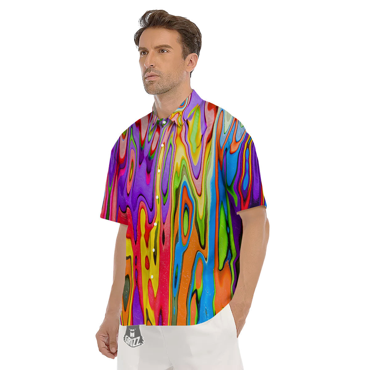 Psychedelic Colorful Print Men's Short Sleeve Shirts-grizzshop