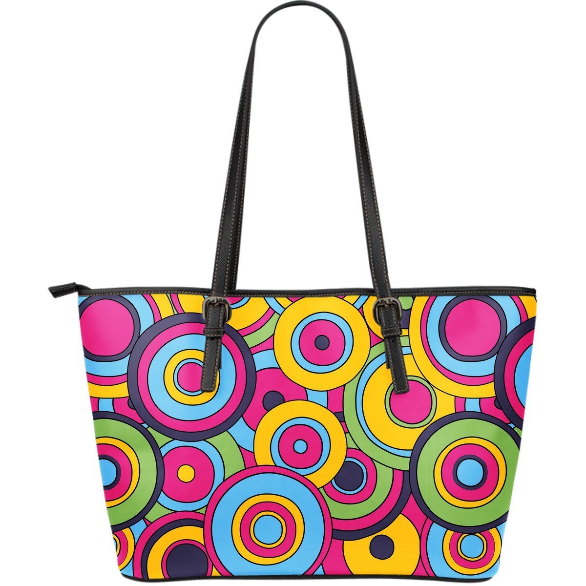 Psychedelic Colorful Print Pattern Leather Tote Bag-grizzshop