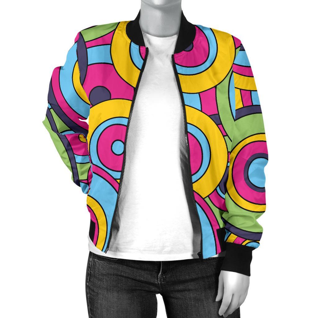 Psychedelic Colorful Print Pattern Women Casual Bomber Jacket-grizzshop