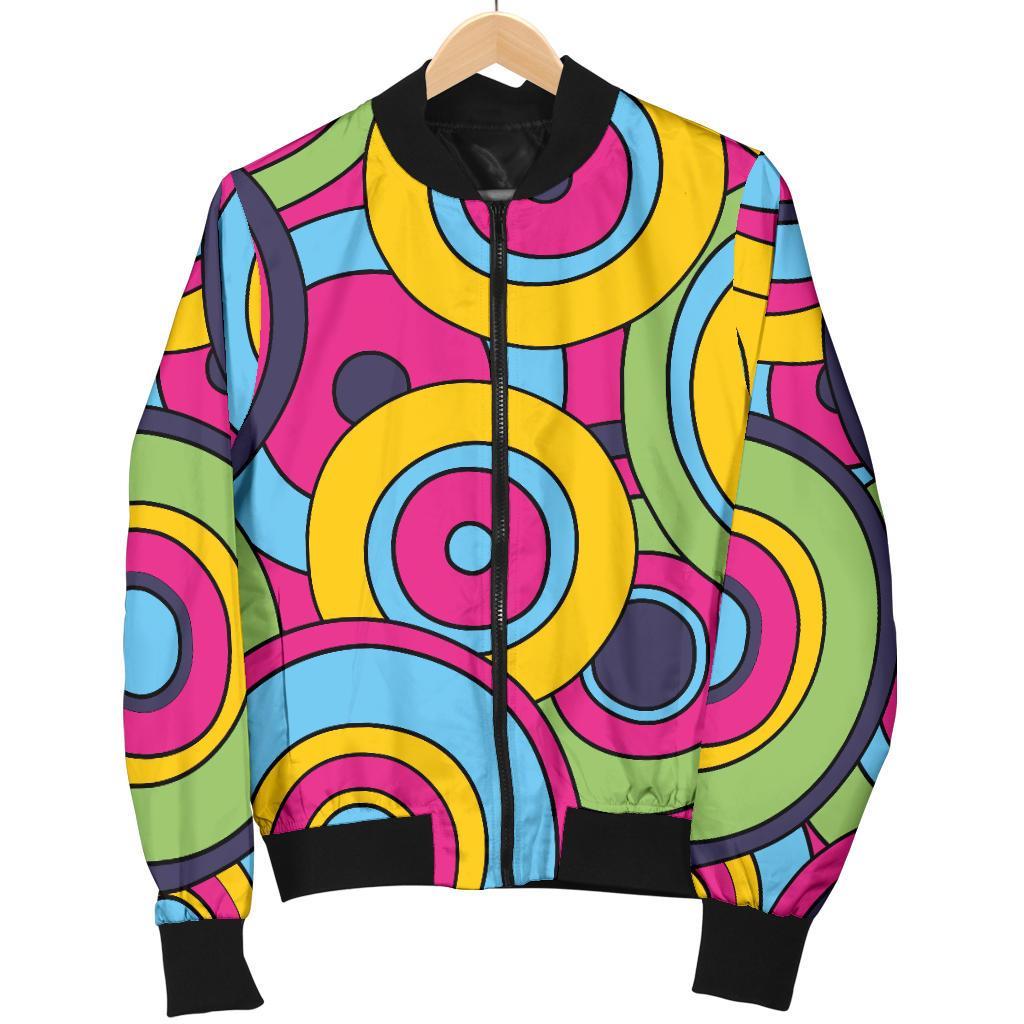 Psychedelic Colorful Print Pattern Women Casual Bomber Jacket-grizzshop