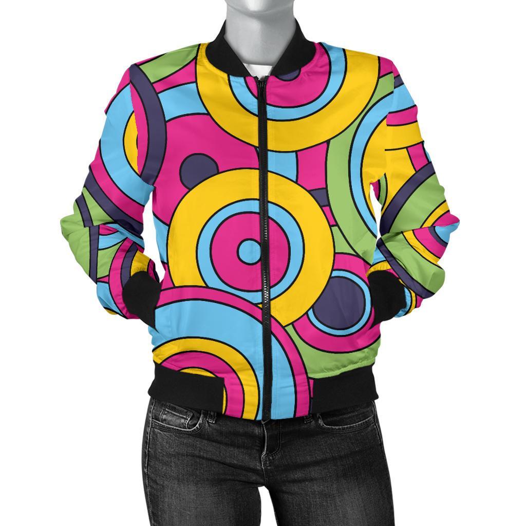 Psychedelic Colorful Print Pattern Women Casual Bomber Jacket-grizzshop