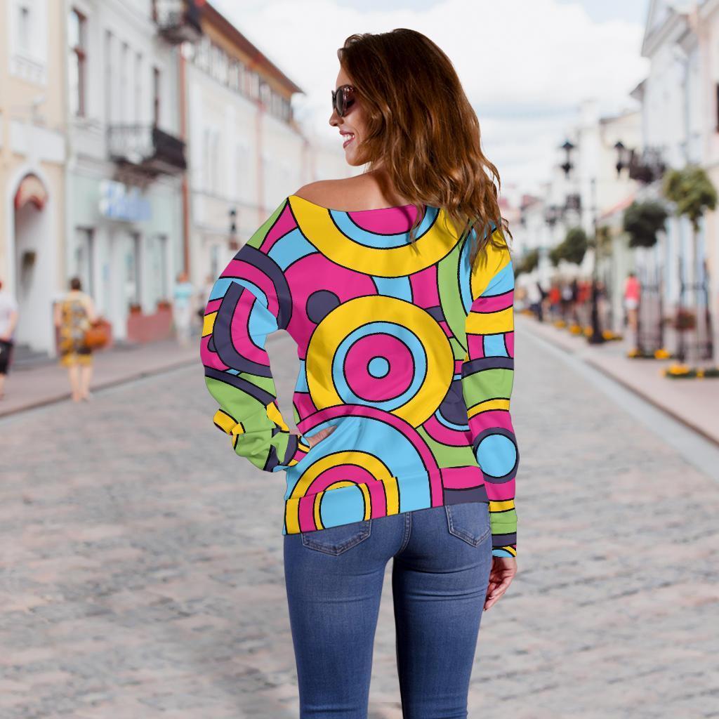 Psychedelic Colorful Print Pattern Women Off Shoulder Sweatshirt-grizzshop